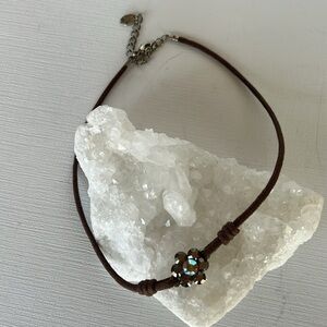 Beautiful Choker. Belle Paris Brown cord Necklace with Orange Gemstone.